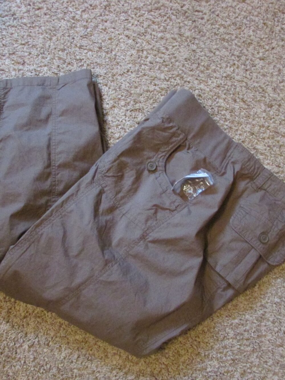 NWT Duo Maternity Deep Caramel Brown 1X Cargo Pants Pull On Roll Tab Cuffs